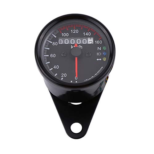 Motorrad Tachometer cafe racer tacho analog, 12 V, 6,5 cm/2,56 "D 1 Stück Universal LED Hintergrundbeleuchtung Signal Kilometerzähler K/MH(Schwarzgesichtig) von Aramox