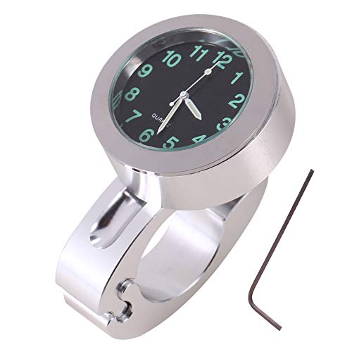 Motorrad Uhr lenker, 1 Stück Silber uhr lenkeruhr motorrad mit thermometer motorraduhren wasserdicht Nachleuchtend wasserdichte motorraduhr für Lenker Glow Mount Clock Uhr Wasserdicht Universal 32Mm von Aramox