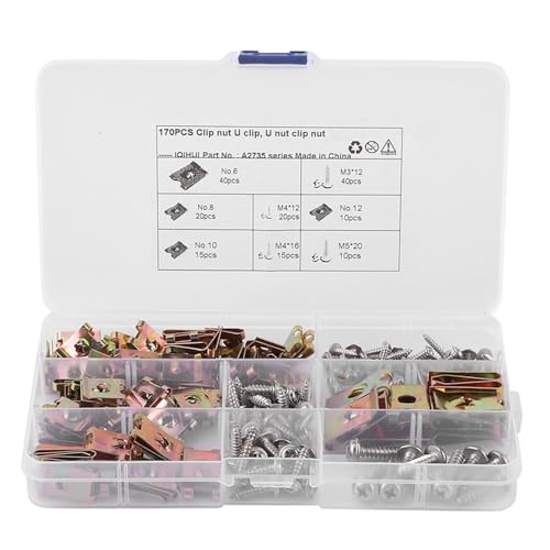 Stück Blechmutter, 170 PCS Blechmuttern Sortiment Set Automobil-Innenausstattung Clipmutter Metall U-Clip Verkleidungsschraube karosserieschrauben für Auto Motorrädern Stück Blechmutter, 170 PCS Blechmuttern Sortiment Set Automobil-Innenausstattung Clipmutter Metall U-Clip Verkleidungsschraube karosserieschrauben für Auto Motorrädern von Aramox