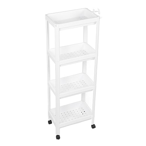 Weißer Plastik Badezimmer Turm Regal Organizer Großer Stauraum für Badezimmer Schlafzimmer Küche Wohnzimmer (2 Etagen) (3-stöckig) (4 Etagen) (2 Schichten (mit Rädern)) (3 Schichten (mit Rädern)) (4 von Aramox