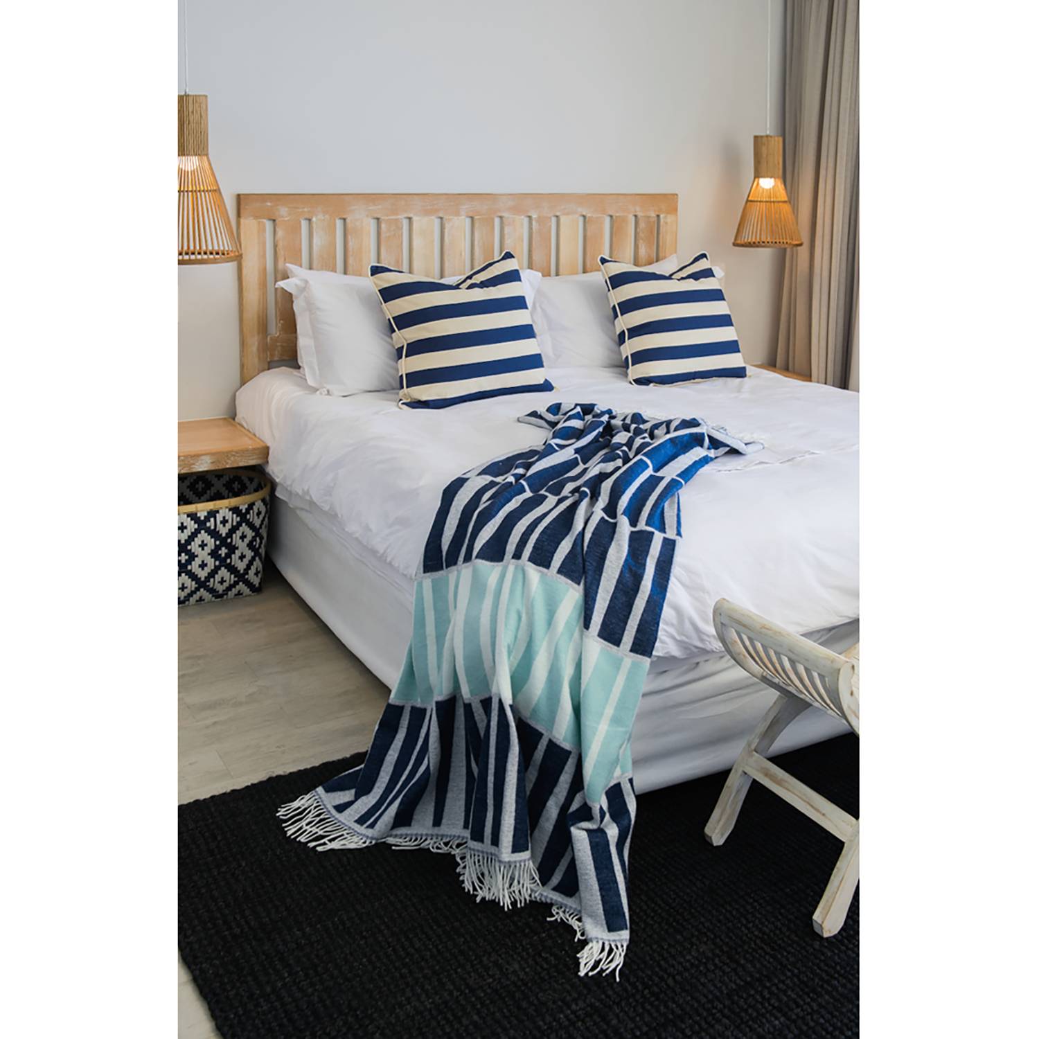 Aranda Plaid Amanda Cotton Acacia Babyblau/Dunkelblau Webstoff 150x200 cm (BxT) von Aranda