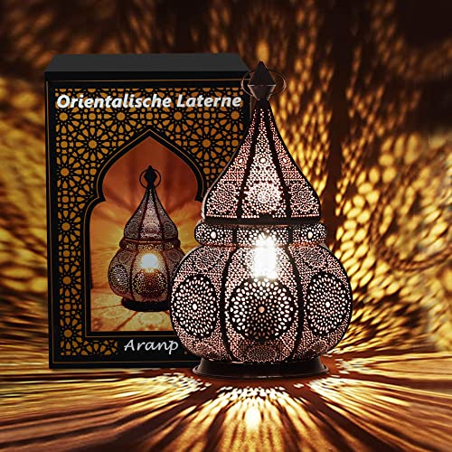 Aranp Orientalische Lampe Schwarz 36cm für Kerzen, Lampen E27 Fassung und LED Lichterketten | Innen und Außen Deko | Marokkanische Laterne | Arabisches Windlicht Wetterfest als Gartenlaterne von Aranp