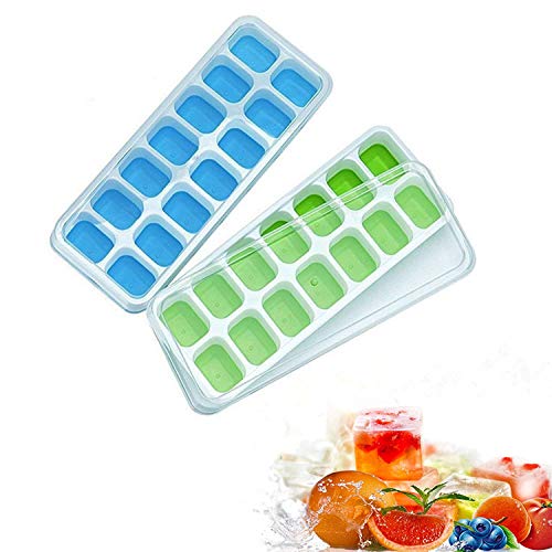 Aranticy 2Stück Eiswürfelform 14-Fach Silikon Eiswürfel Matte Mit Deckel Eiswürfelbehälter Eiswürfel Eiswürfelbox für Whisky/Cocktails/Saft/Kinder Essen Kühl Aufbewahren, LFGB Zertifiziert von Aranticy