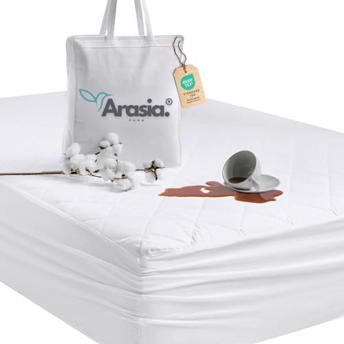 ARASIA Matratzenschoner 200x200cm weiß & Spannbettlaken 2in1 Baumwolle Nässeschutz wasserdicht Bettauflagen Inkontinenz Matratzenauflage geräuschlos für Boxspringbett geeignet von Arasia