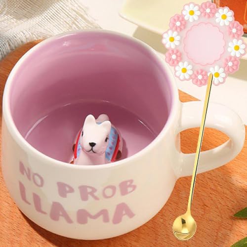 Arawat Alpaka Tasse Geschenk für Frauen Lustige 3D Tier Keramik Lama Teetasse mit Löffel & Untersetzer 350ml Groß Witzige Spruch Süße Becher Geburtstagsgeschenk für Freundin von Arawat