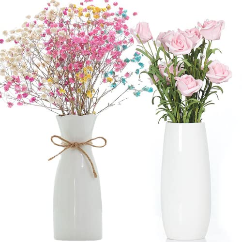Arawat 2er Keramik Blumenvasen Set Weiß 20cm - Tulpenvase für Pampasgras Deko Wohnzimmer Modern - Dekorative Aesthetic Nordische Vase Geschenk von Arawat