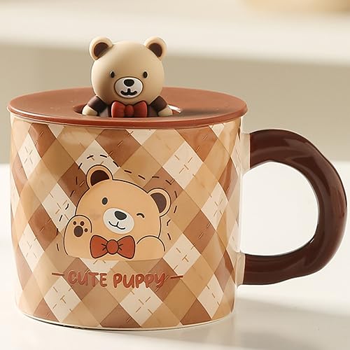 Arawat Bär Tasse mit Deckel 3d Tassen Tier Bär Tasse Geschenk Cute Bär Tasse Kaffeetasse Keramik 400 ml Teetasse Tee Kaffee Becher Süße Geburtstagsgeschenk für Frauen Männer Freund Jungen von Arawat