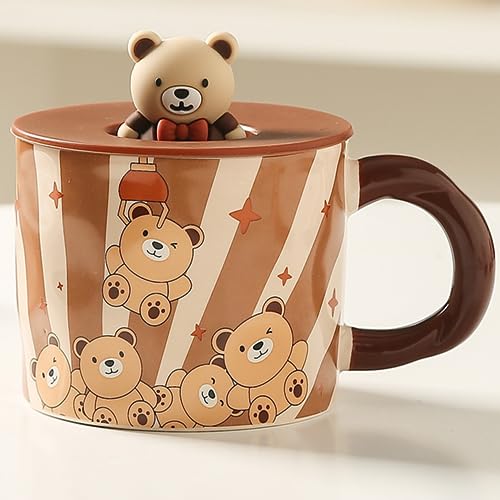 Arawat Bär Tasse mit Deckel 3d Tassen Tier Bär Tasse Geschenk Lustige Bär Tasse Kaffeetasse Keramik 400 ml Teetasse Tee Kaffee Becher Süße Geburtstagsgeschenk für Frauen Männer Freund Jungen von Arawat