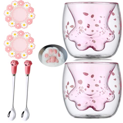 Arawat Doppelwandige Gläser Süß Katzenpfote Tasse 2 Set Weihnachtstasse Kaffeegläser Teegläser Cute Katze Kaffeetasse Kaffee Geburtstag Geschenk für Frauen Freundin Arawat Doppelwandige Gläser Süß Katzenpfote Tasse 2 Set Weihnachtstasse Kaffeegläser Teegläser Cute Katze Kaffeetasse Kaffee Geburtstag Geschenk für Frauen Freundin von Arawat