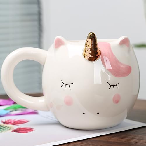 Arawat Einhorn Tasse Geschenk für Frauen Groß 500ml Lustige 3D Tier Tasse Keramik Teetasse Porzellan Kaffeebecher Einhorn Deko Tasse Süße Tee Kaffee Becher Geburtstagsgeschenk für Frauen Freundin von Arawat