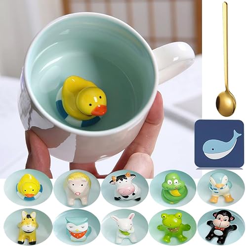 Arawat Ente Tasse Geschenk Lustige Kaffeetasse 3d Tier Ente Tasse Keramik 350 ml Teetasse mit Löffel Kaffeebecher Cute Tee Kaffee Becher Geburtstagsgeschenk für Freund Jungen Frauen Männer von Arawat