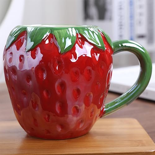 Arawat Erdbeer Tasse Geschenk für Freundin Groß 520ml Kawaii 3D Obst Tasse Keramik Teetasse Porzellan Kaffeebecher Erdbeer Deko Tasse Strawberry Mug Tee Kaffee Becher Geburtstagsgeschenk für Frauen von Arawat