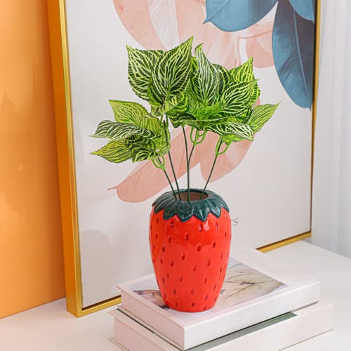 Arawat Erdbeer Vase Deko Wohnzimmer Modern Vasen Rot Strawberry Decor Erdbeervase Schöne Blumenvase Deko Aesthetic Blossom Vase Rote Beere Tulpenvase Himbeere Vase für Pampasgras Blumen 15x11x11 cm von Arawat