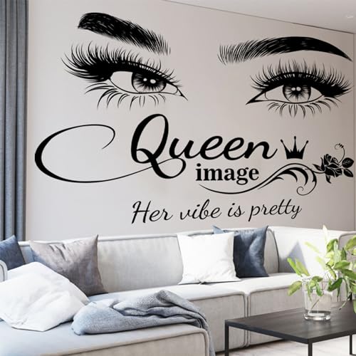 Arawat Eyelash Wandtattoo für Schlafzimmer Queen Augen Zitat Wanddekor Wandtattoo für Wohnzimmer Wandaufkleber Zimmerdekor Kinderzimmer Wandbilder Wandtattoo 3D DIY Wanddekoration von Arawat