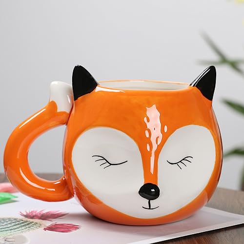 Arawat Fuchs Tasse Groß 500ml Kawaii 3D Tier Tasse Geschenk Keramik Teetasse Porzellan Kaffeebecher Fuchs Deko Tasse Süße Tee Kaffee Becher Geburtstagsgeschenk für Frauen Männer Mädche Jungen von Arawat