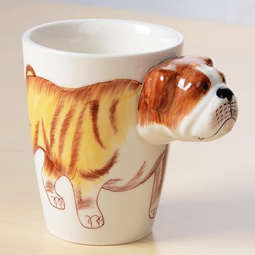 Arawat Hund Tasse Groß 400 ml Lustige 3D Tier Tasse Geschenk Keramik Teetasse Porzellan Kaffeebecher Bulldogge Deko Tasse Kaffee Tee Becher Geburtstagsgeschenk für Männer Jungen Freund Papa Bruder von Arawat