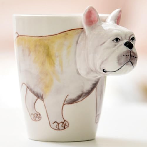 Arawat Hund Tasse Groß 400 ml Lustige 3D Tier Tasse Geschenk Keramik Teetasse Porzellan Kaffeebecher Bulldogge Deko Tasse Tee Kaffee Becher Geburtstagsgeschenk für Männer Jungen Freund Bruder Papa von Arawat