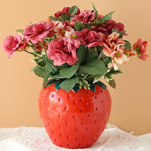 Arawat Erdbeer Vase Deko Wohnzimmer Modern Vasen Rot Strawberry Decor Erdbeervase Schöne Blumenvase Deko Aesthetic Blossom Vase Rote Beere Tulpenvase Himbeere Vase für Pampasgras Blumen 15x15x15 cm von Arawat
