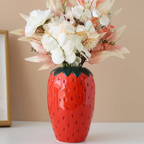 Arawat Erdbeer Vase Deko Wohnzimmer Modern Vasen Rot Strawberry Decor Erdbeervase Schöne Blumenvase Deko Aesthetic Blossom Vase Rote Beere Tulpenvase Himbeere Vase für Pampasgras Blumen 20x14x14 cm von Arawat