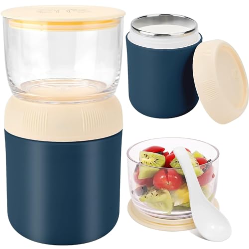 Arawat Lunchpot Blau Müslibecher To Go 700ml Isolierter Edelstahl To Go Becher Auslaufsichere Joghurtbecher Müsli Unterwegs Becher Mikrowelle Spülmaschinenfest Lunch Becher Dose für Joghurt und Müsli von Arawat