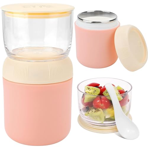 Arawat Lunchpot Rosa Müslibecher To Go 700ml Isolierter Edelstahl To Go Becher Auslaufsichere Joghurtbecher Müsli Unterwegs Becher Mikrowelle Spülmaschinenfest Lunch Becher Dose für Joghurt und Müsli von Arawat