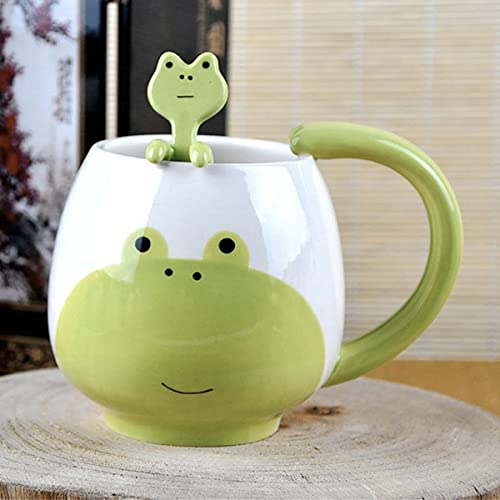 Arawat Lustige Frosch Tasse Süß Kaffeetasse Frosch Teetasse Keramik mit Löffel & Untersetzer 420 ml Kaffeebecher Frog Mug Tasse Espressotassen Kaffee Tasse Cappuccinotasse Geburtstag Geschenk von Arawat