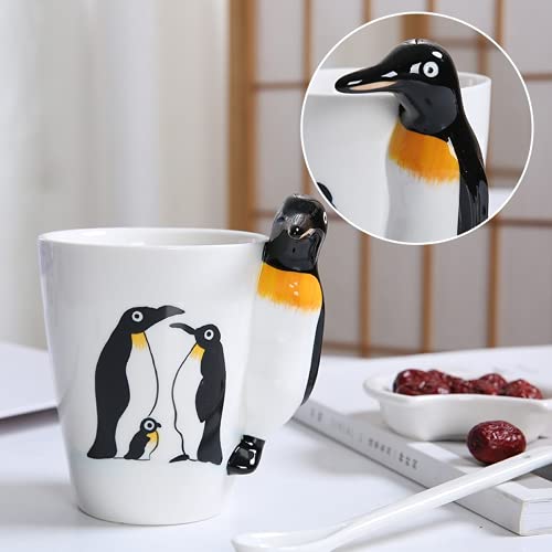 Arawat Pinguin Tasse Geschenk 3d Tier Tasse Keramik Lustige Kaffeetasse 400 ml Teetasse mit Löffel & Untersetzer Weihnachten Tee Kaffee Becher Süße Geburtstagsgeschenk für Freund Freundin Tante Oma von Arawat