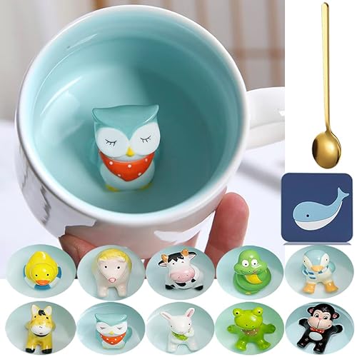 Arawat Eule Tasse Geschenk Eulenliebhaber 3d Tier Tasse Keramik Lustige Kaffeetasse 350 ml Personalisierte Tasse Weihnachten Teetasse Becher Süße Geburtstagsgeschenk für Freund Freundin Tante Oma von Arawat