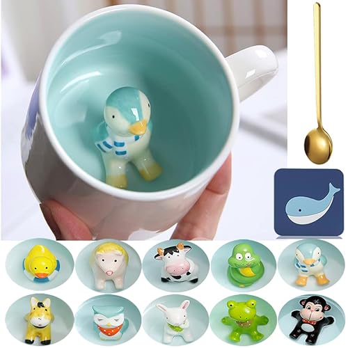 Arawat Pinguin Tasse Pinguin Geschenk 3d Tier Tasse Lustige Kaffeetasse 350 ml Teetasse mit Löffel & Untersetzer Keramik Kaffeebecher Geburtstagsgeschenk für Freundin Tante Oma Tasse mit Pinguin Innen von Arawat