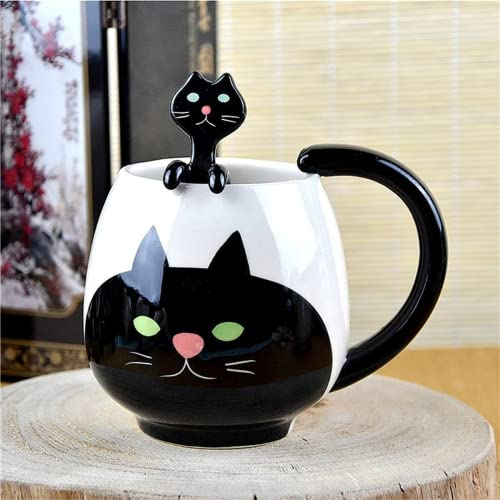 Arawat Lustige Tasse Kaffeetasse Süß Katze Tasse Keramik Teetasse mit Löffel & Untersetzer 420 ml Groß 3D Kaffeebecher Cute Katze Tasse Geburtstagsgeschenk für Freundin Freund Jungen Frauen Männer von Arawat