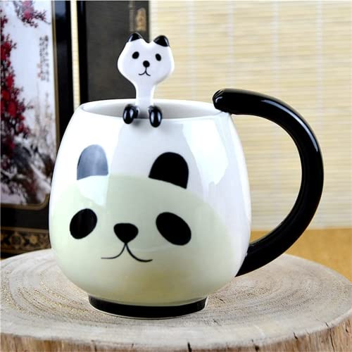 Arawat Lustige Tasse Panda Süß Tasse Kaffeetasse Keramik Teetasse mit Löffel & Untersetzer 420 ml Groß Kaffeebecher Witzige Tasse Cute Geburtstagsgeschenk für Freundin Freund Jungen Frauen Männer von Arawat