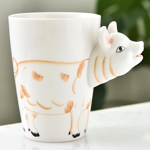 Arawat Lustige Tasse Schwein Süße Kaffeetasse Keramik Teetasse mit Löffel & Untersetzer 375 ml Groß 3D Kaffeebecher Witzige Tasse Espressotassen Kaffee Tasse Cappuccinotasse Cute Geschenk Schwein von Arawat