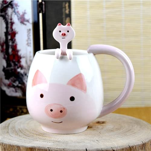 Arawat Lustige Tasse Schweine Kaffeetasse Süß Keramik Teetasse mit Löffel & Untersetzer 420 ml Groß 3D Cute Geschenk Kaffeebecher Witzige Geburtstagsgeschenk für Freundin Freund Jungen Frauen Männer von Arawat