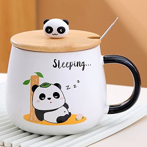 Arawat Panda Tasse mit Deckel Lustige Kaffeetasse Panda Geschenk Tasse Kaffeetasse Keramik 400 ml Teetasse Tee Kaffee Becher Süße Geburtstagsgeschenk für Frauen Männer Freund Jungen von Arawat