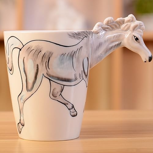 Arawat Pferd Tasse Pferd Geschenk 3d Tier Tassen Lustige Kaffeetasse Keramik 400 ml Teetasse Weihnachten Pferd Kaffee Becher Geburtstagsgeschenk für Freund Jungen Frauen Männer von Arawat