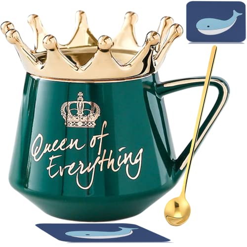 Arawat Queen of Everything Tasse mit Deckel 350 ml Keramik Tasse Krone Queen Elizabeth Tasse Geschenk Geburtstagsgeschenk zum 20 30 40 50 60 70 80 90 Frauen Geschenk für Frauen Mädchen Mama Freundin von Arawat