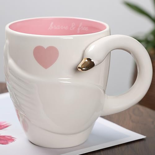 Arawat Schwan Tasse Groß 480ml Kawaii 3D Tier Tasse Geschenk für Freundin Keramik Teetasse Porzellan XXL Kaffeebecher Schwan Deko Tasse Tee Kaffee Becher Geburtstagsgeschenk für Frauen Mädche Freundin von Arawat