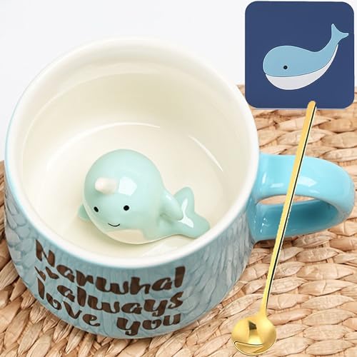 Arawat Wal Tasse 3D Tier Tassen mit Wale Figur Innen 350 ml Delfin Mug mit Löffel Wal Geschenk Cute Kaffee Tee Becher Geschenke Wale Cup Geburtstagsgeschenk für Jungen Freundin Frauen Männer von Arawat