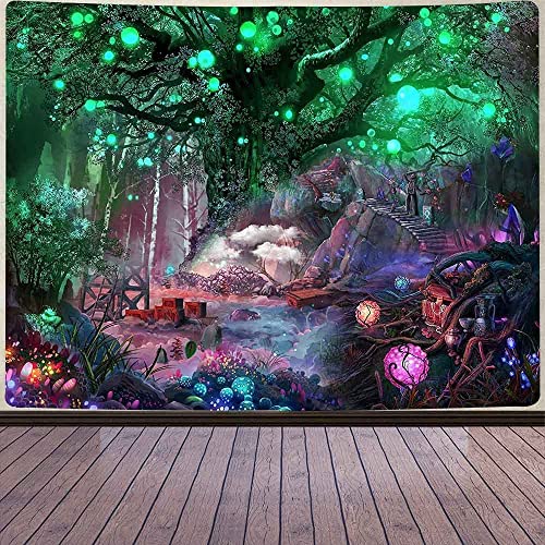 Arawat Wandteppich Baum des Lebens Wandtuch Lebensbaum Psychedelic Wandteppich Baum Mond Sonne Wanddeko Psychedelic Teppich Landschaft Wandteppiche Trippy Tapestry Wandbehang Wand Deko (180 x 230cm) von Arawat