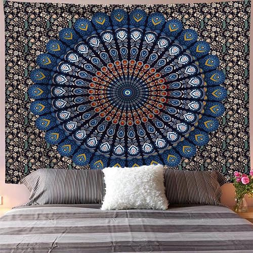 Arawat Wandteppich Mandala Blau Wandtuch Mandala Tapestry Gothic Wand Deko Wandteppich Aesthetic Mandal Wandteppiche Bohemian Wanddeko Mandala Wandbehang Boho Zimmer Deko (130 x 150cm) von Arawat