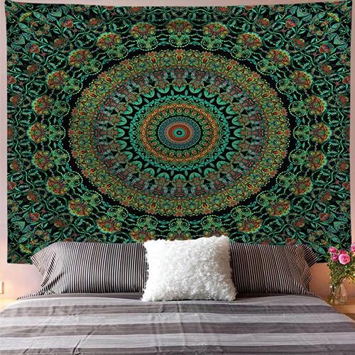 Arawat Wandteppich Mandala Grün Wandtuch Mandala Tapestry Gothic Wand Deko Aesthetic Wandteppich Mandal Wandteppiche Bohemian Wanddeko Mandala Wandbehang Boho Zimmer Deko (130 x 150cm) von Arawat