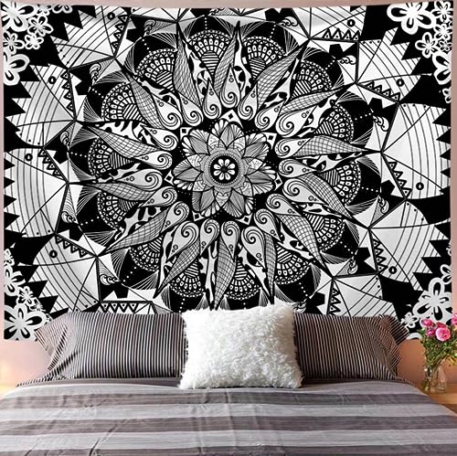 Arawat Wandteppich Mandala Schwarz Weiss Wandtuch Mandala Tapestry Gothic Wand Deko Wandteppich Aesthetic Mandal Wandteppiche Bohemian Wanddeko Mandala Wandbehang Boho Zimmer Deko (180 x 230cm) von Arawat