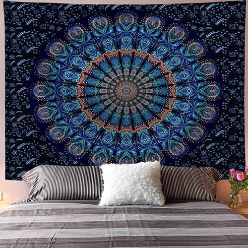 Arawat Wandteppich Mandala Wandtuch Blau Mandala Tapestry Gothic Wand Deko Wandteppich Aesthetic Mandal Wandteppiche Bohemian Wanddeko Mandala Wandbehang Boho Zimmer Deko (130 x 150cm) von Arawat