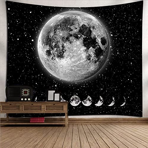 Arawat Wandteppich Mondphasen Wandtuch Mond Schwarz Weiß Wandteppich Mond Wanddeko Psychedelic Teppich Gothic Trippy Tapestry Wandteppiche Wandtuch Wandbehang Boho Wand Deko (180x230cm) von Arawat