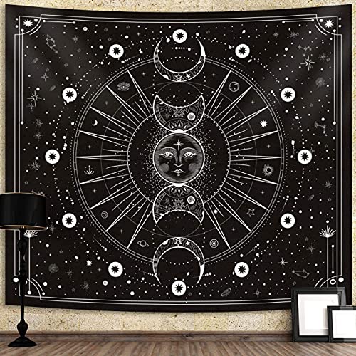 Arawat Wandteppich Mondphasen Wandtuch Schwarz Wandteppich Mond Wanddeko Psychedelic Teppich Gothic Wandteppiche Tapestry Trippy Wandtuch Wandbehang Wand Deko (150 x 130cm) von Arawat