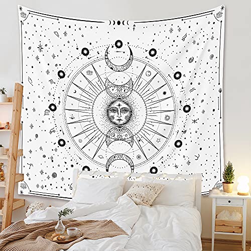 Arawat Wandteppich Mondphasen Wandtuch Weiß Wandteppich Mond Sonne Wanddeko Psychedelic Teppich Gothic Wandteppiche (150 x 130cm) von Arawat