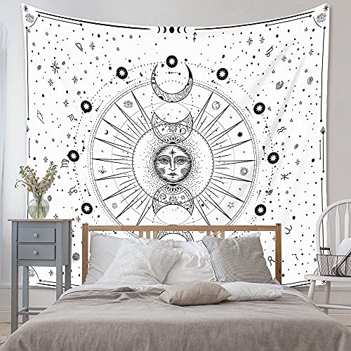 Arawat Wandteppich Mondphasen Wandtuch Weiß Wandteppich Mond Wanddeko Psychedelic Teppich Gothic Wandteppiche Tapestry Trippy Wandtuch Wandbehang Wand Deko (180x230cm) von Arawat