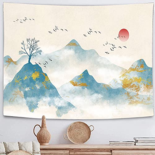 Arawat Wandteppich Morgen Landschaft Wandtuch Schwarz Weiß Wandteppich Mond Sonne Wanddeko Psychedelic Teppich Gothic Wandteppiche Trippy Tapestry Wandtuch Wandbehang Boho Wand Deko (180 x 230cm) von Arawat