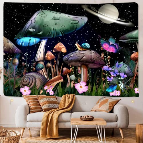 Arawat Wandteppich Psychedelic Pilze Wandtuch Wald Wandteppiche Schnecke Wandteppich Aesthetic Wandtuch Mond Tapisserie Landschaft Wandtuch Hippie Trippy Tapestry Mushrooms Wanddeko (130x150cm) von Arawat