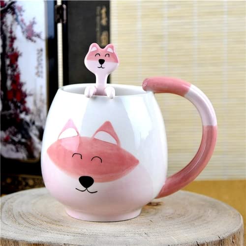 Lustige Fuchs Tasse Süß Kaffeetasse Keramik Teetasse mit Löffel & Untersetzer 420 ml Kaffeebecher Cute Tasse Espressotassen Kaffee Tasse Geburtstagsgeschenk für Freundin Freund Jungen Frauen Männer von Arawat